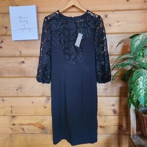 Eva Mendes New York Co. NWT Black Midi Dress Lace Overlay Sweetheart Floral Sz 8